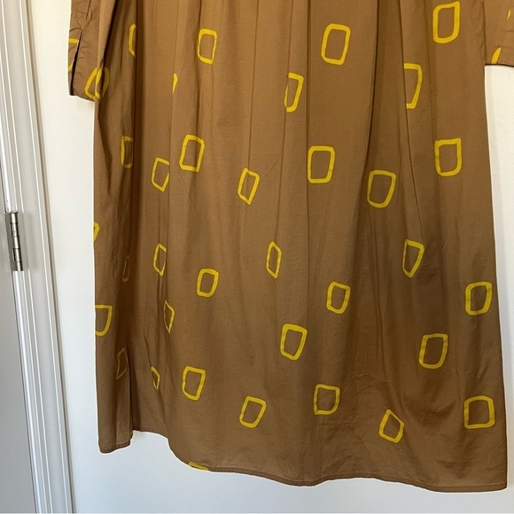 Neirami Oversized Artsy Camel Geometric Yellow Print Midi Dress in S Lagenlook - Picture 8 of 15
